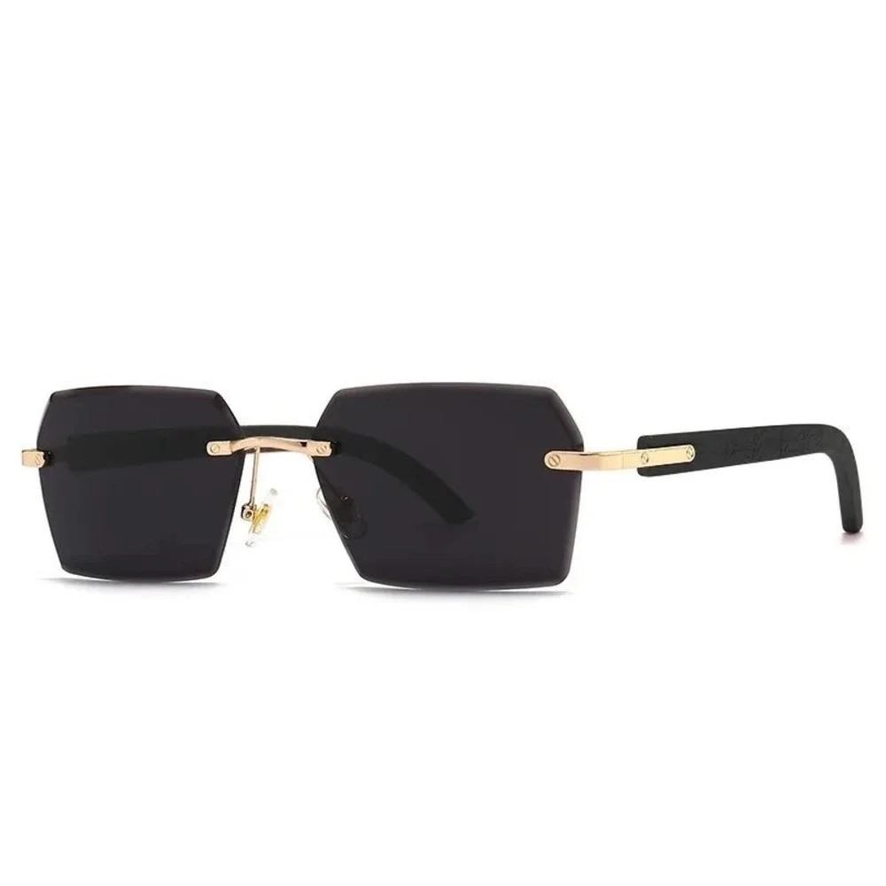 Rimless Sunglasses for Men Gold Frame Black Lens Fashion Eyewear Hip Hop Classic